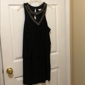 Black short dress with rhinestone on neckline